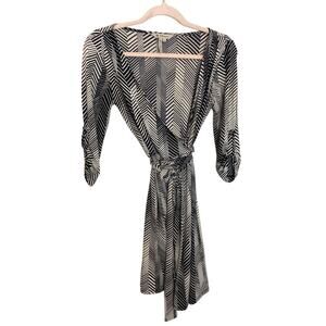 BCBG Art to Wear Retro Black and White Fit and Flare Wrap Dress